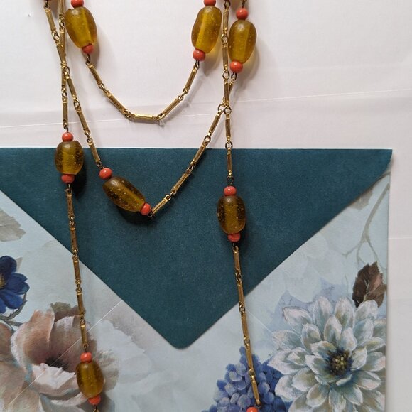 56" Flapper Interesting Hand Made Glass Beads and Bar spacer Flapper Jewelry Vin - Picture 5 of 11